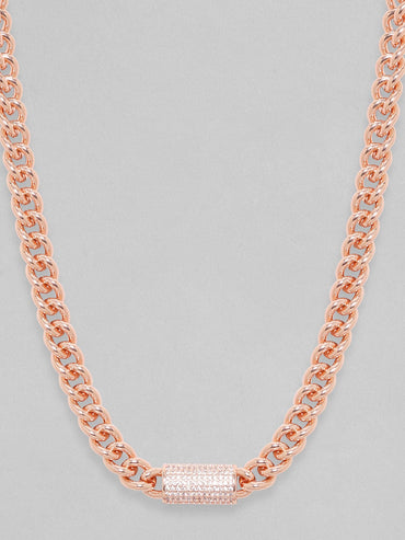 18K Rose Gold Cuban Chain Premium Crystal Studded Necklace Chain & Necklaces