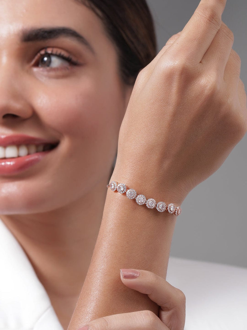 18K Rose Gold Plated Cubic Zicronia Studded Adjustable Bracelet Bracelet