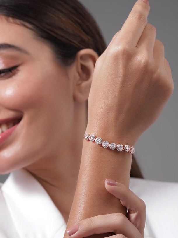 18K Rose Gold Plated Cubic Zicronia Studded Adjustable Bracelet Bracelet