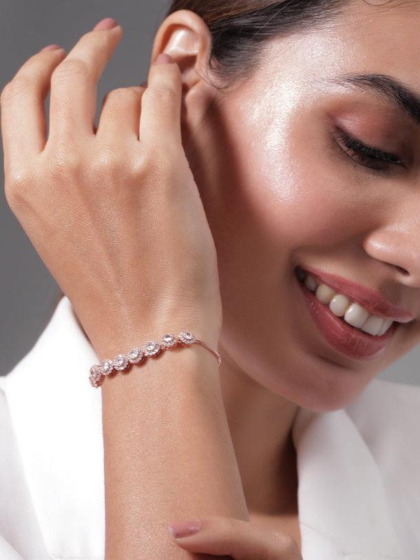 18K Rose Gold Plated Cubic Zicronia Studded Adjustable Bracelet Bracelet