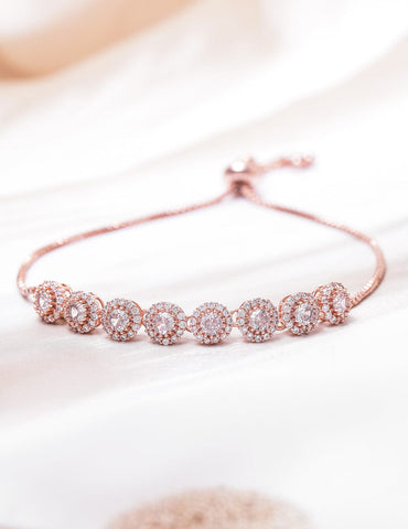 18K Rose Gold Plated Cubic Zicronia Studded Adjustable Bracelet Bracelet