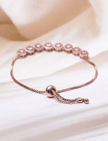 18K Rose Gold Plated Cubic Zicronia Studded Adjustable Bracelet Bracelet