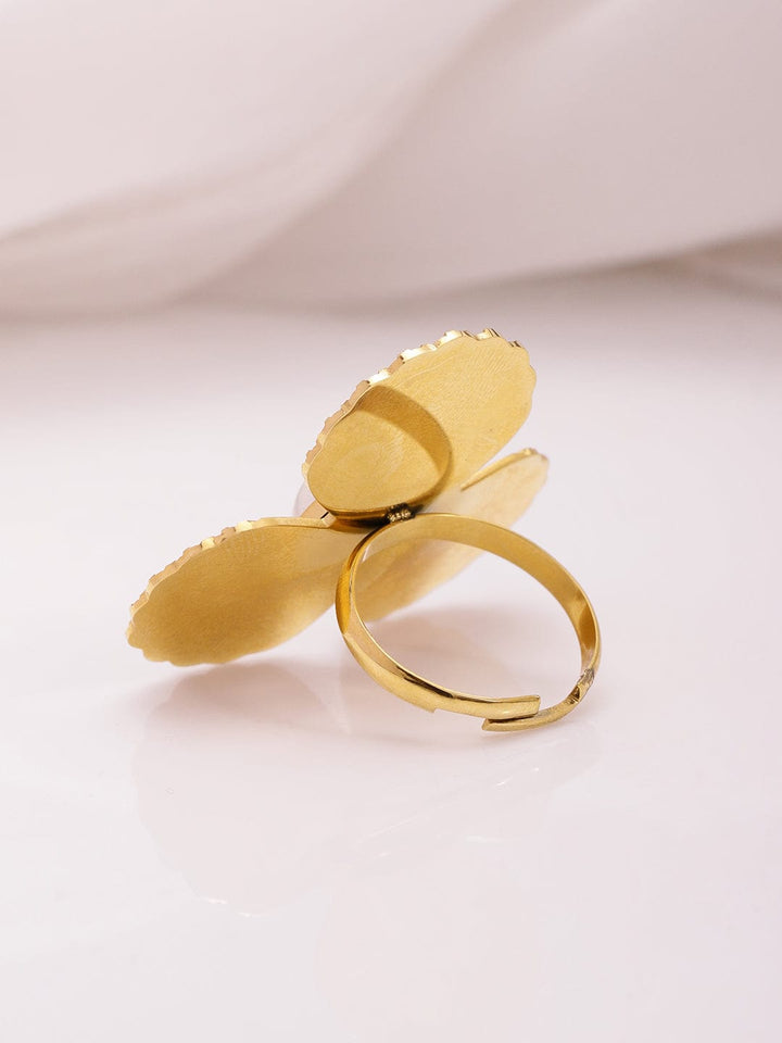 18KT Gold Plated Brass White Beaded Adjustable Finger Ring Ring