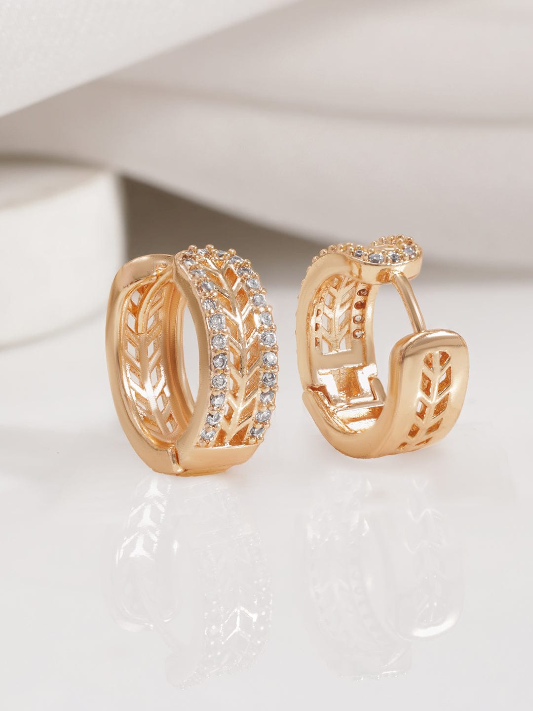 18KT Gold Plated Cubic Zirconia Studded Hoop Earrings Hoop