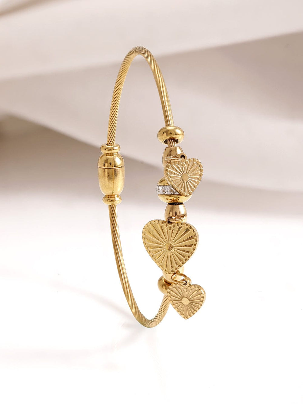 18KT Gold Plated Stainles Steel  Tarnish Free Waterproof Demi-Fine Kada Heart Bracelet Kada Bracelet