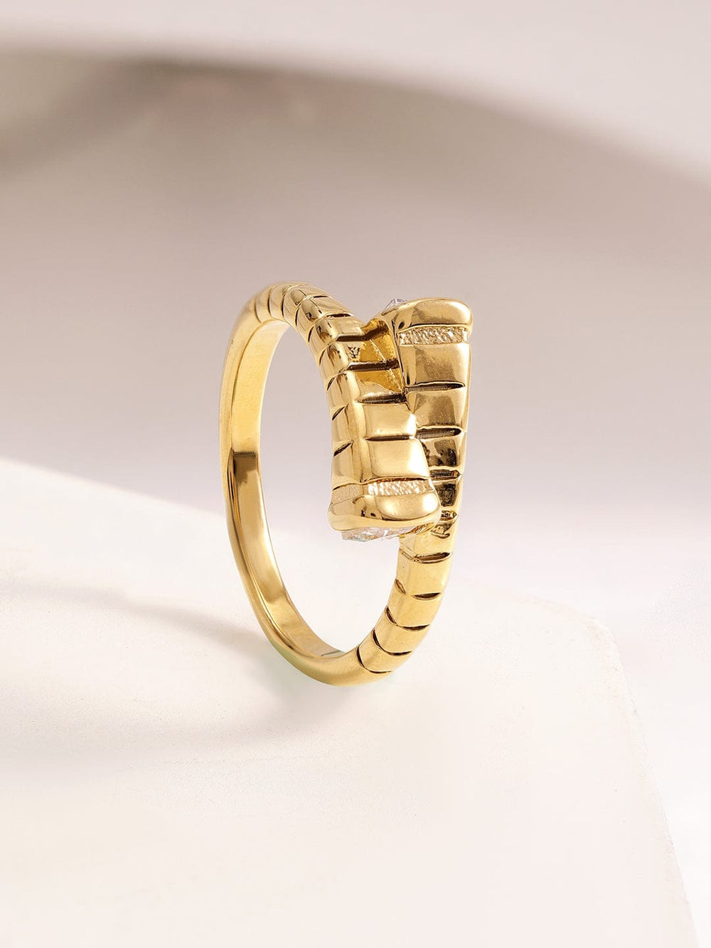18KT Gold Plated Stainles Steel  Tarnish Free Waterproof Demi-Fine Textured Finger Ring Ring