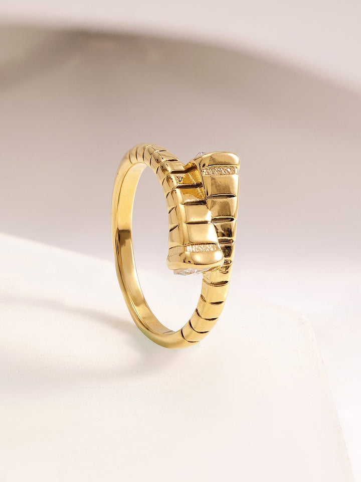 18KT Gold Plated Stainles Steel Tarnish Free Waterproof Demi-Fine Textured Finger Ring Ring