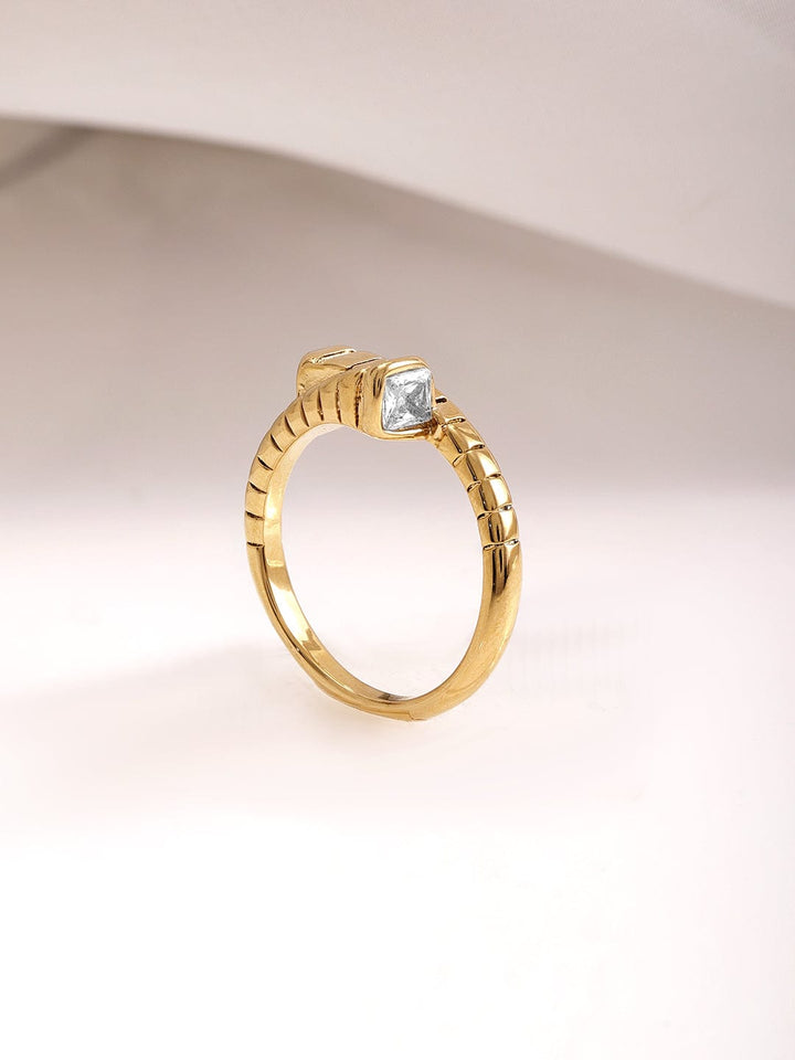 18KT Gold Plated Stainles Steel Tarnish Free Waterproof Demi-Fine Textured Finger Ring Ring