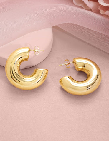 18KT Gold Plated Stainless Steel Tarnish-Free Waterproof Bold Hoop Earrings Earrings