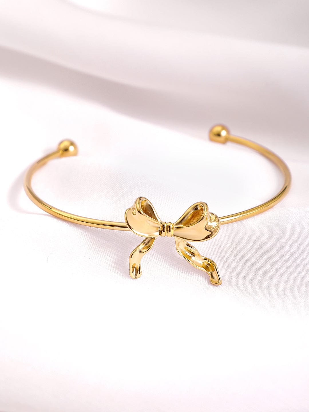 18KT Gold-Plated Stainless Steel Tarnish-Free Waterproof Bowknot Cuff Bracelet Bangles & Bracelets