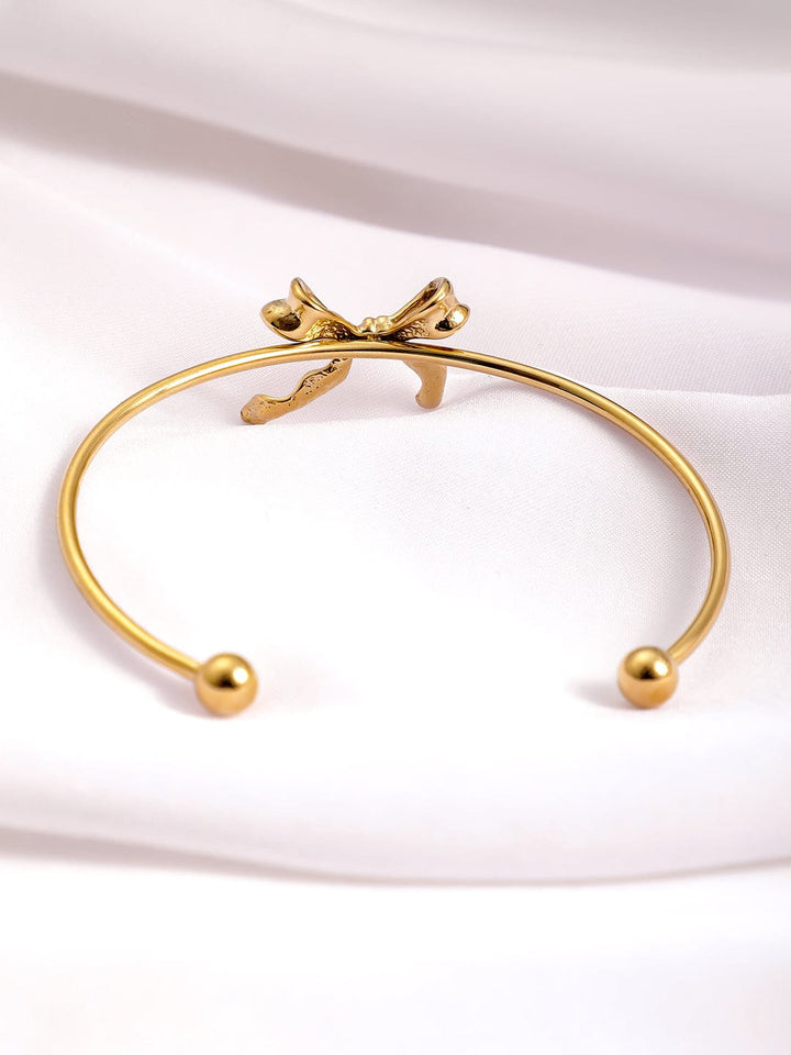 18KT Gold-Plated Stainless Steel Tarnish-Free Waterproof Bowknot Cuff Bracelet Bangles & Bracelets