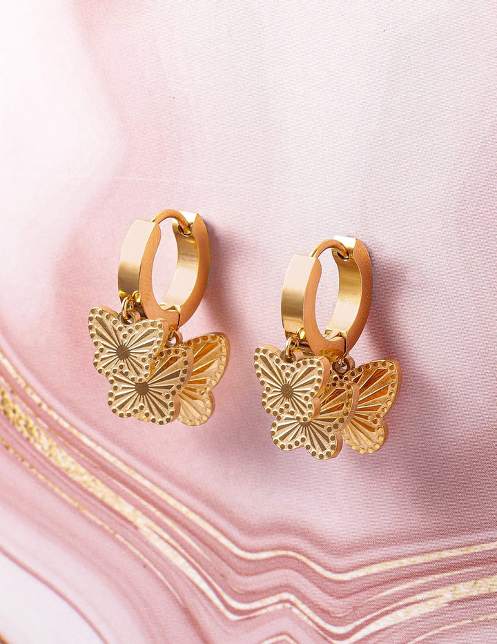 18KT Gold Plated Stainless Steel Tarnish-Free Waterproof Butterfly Hoop Earrings Hoop Earrings