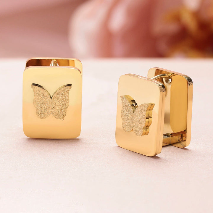 18KT Gold Plated Stainless Steel Tarnish-Free Waterproof Butterfly Stud Earrings Earrings