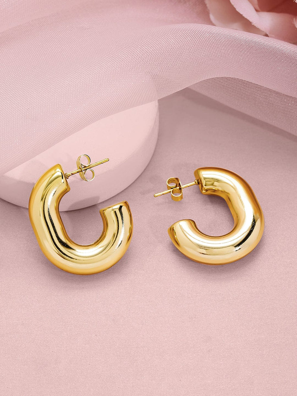 18KT Gold Plated Stainless Steel Tarnish-Free Waterproof Curved Hoop Earrings Earrings