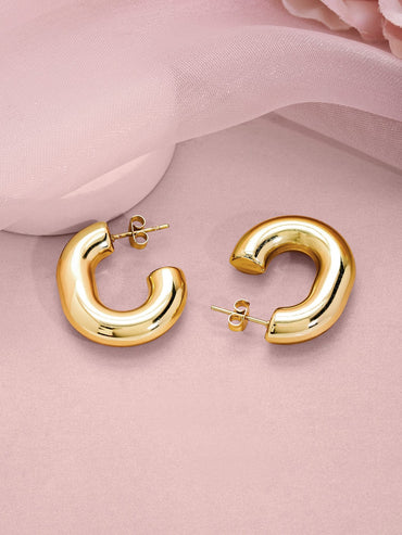 18KT Gold Plated Stainless Steel Tarnish-Free Waterproof Curved Hoop Earrings Earrings