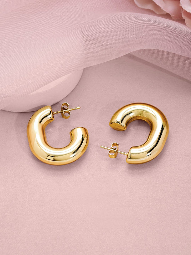 18KT Gold Plated Stainless Steel Tarnish-Free Waterproof Curved Hoop Earrings Earrings