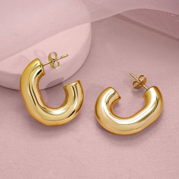 18KT Gold Plated Stainless Steel Tarnish-Free Waterproof Curved Hoop Earrings Earrings