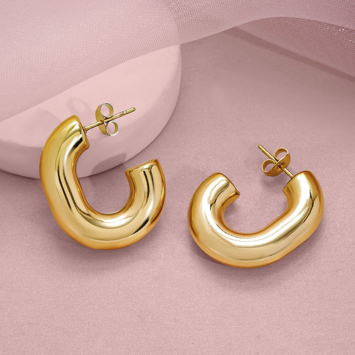 18KT Gold Plated Stainless Steel Tarnish-Free Waterproof Curved Hoop Earrings Earrings