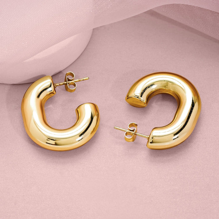 18KT Gold Plated Stainless Steel Tarnish-Free Waterproof Curved Hoop Earrings Earrings