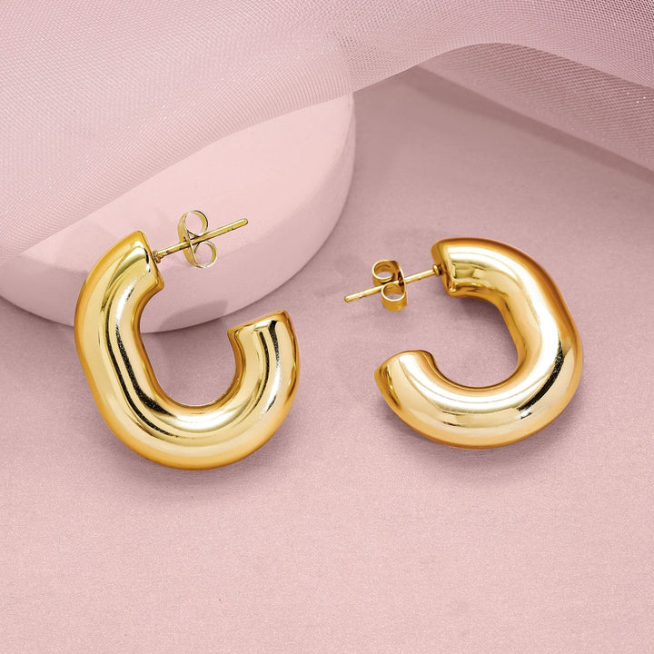 18KT Gold Plated Stainless Steel Tarnish-Free Waterproof Curved Hoop Earrings Earrings