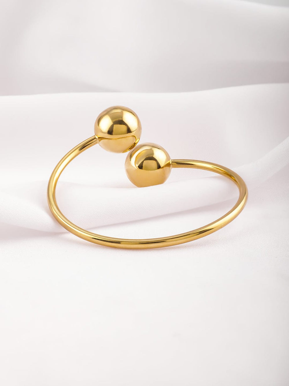 18KT Gold Plated Stainless Steel Tarnish-Free Waterproof Double Ball Cuff Bracelet Bracelet