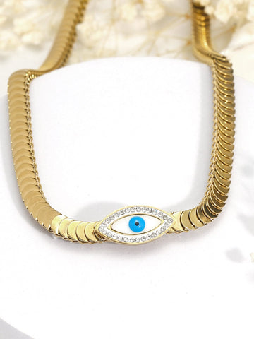 18KT Gold Plated Stainless Steel Tarnish-Free Waterproof Evil Eye Charm Necklace Necklace and Chains