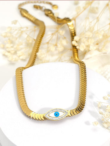 18KT Gold Plated Stainless Steel Tarnish-Free Waterproof Evil Eye Charm Necklace Necklace and Chains