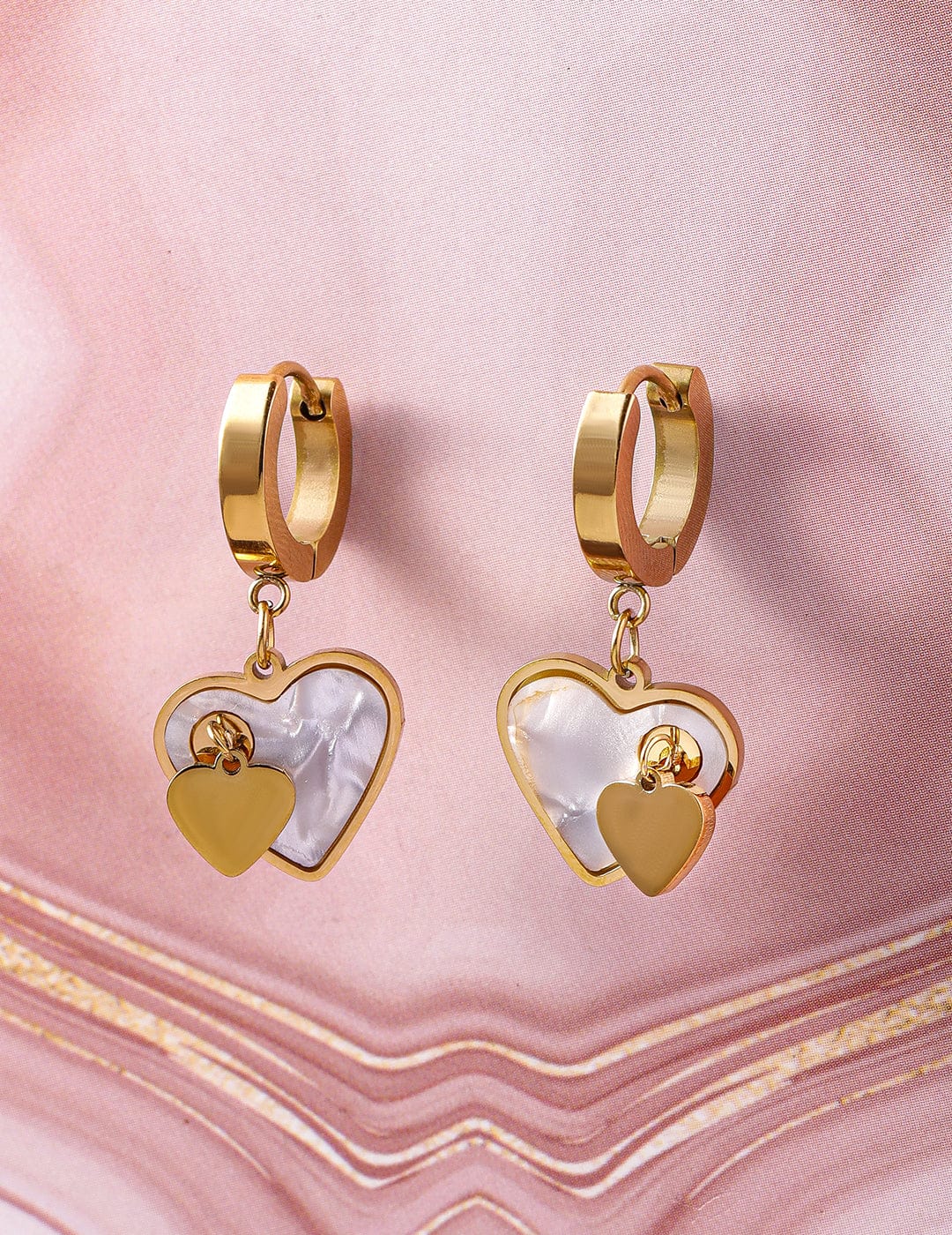 18KT Gold Plated Stainless Steel Tarnish-Free Waterproof Heart Drop Earrings Drop Earrings