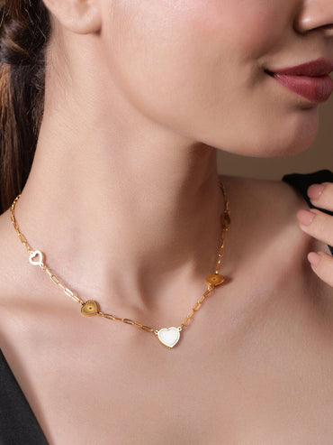 18KT Gold Plated Stainless Steel Tarnish-Free Waterproof Heart Link Necklace Necklace and Chains