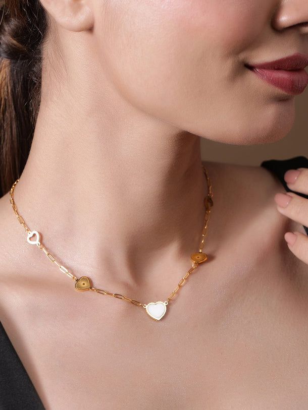 18KT Gold Plated Stainless Steel Tarnish-Free Waterproof Heart Link Necklace Necklace and Chains