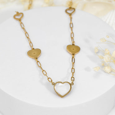 18KT Gold Plated Stainless Steel Tarnish-Free Waterproof Heart Link Necklace Necklace and Chains