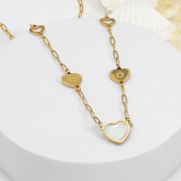 18KT Gold Plated Stainless Steel Tarnish-Free Waterproof Heart Link Necklace Necklace and Chains