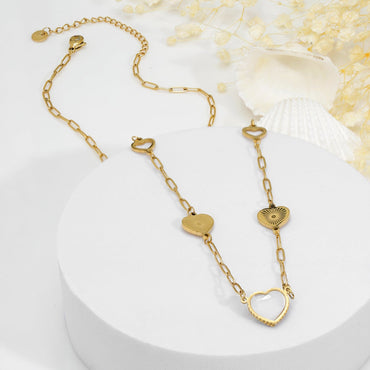 18KT Gold Plated Stainless Steel Tarnish-Free Waterproof Heart Link Necklace Necklace and Chains