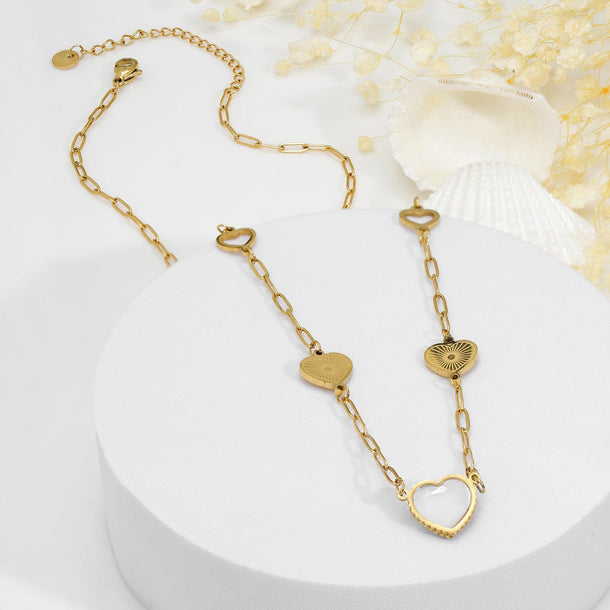 18KT Gold Plated Stainless Steel Tarnish-Free Waterproof Heart Link Necklace Necklace and Chains