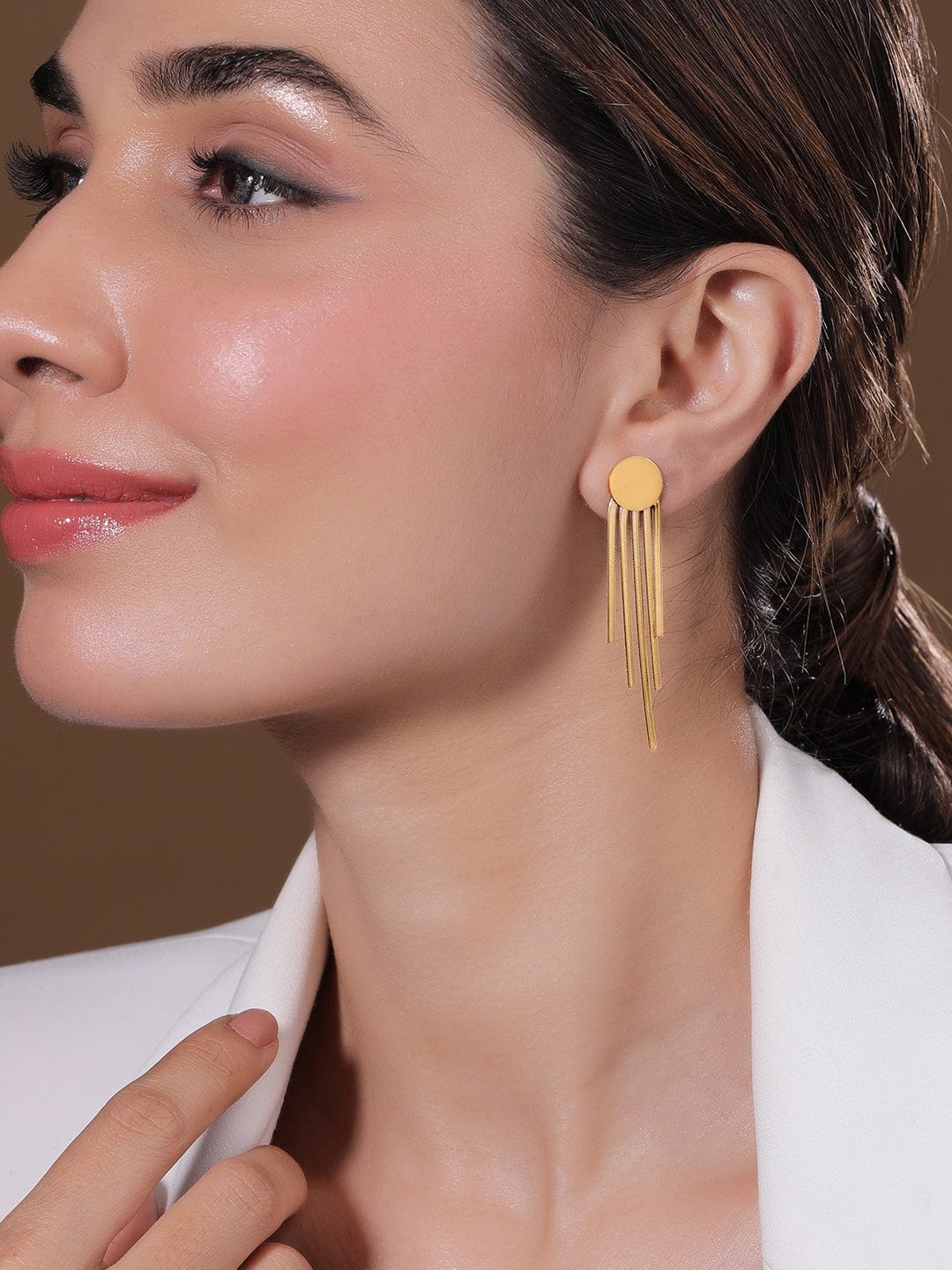 18KT Gold Plated Stainless Steel Tarnish-Free Waterproof Long Drop Earrings Earrings