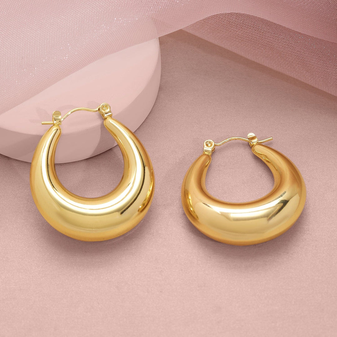 18KT Gold Plated Stainless Steel Tarnish-Free Waterproof Modern Hoop Earrings Earrings