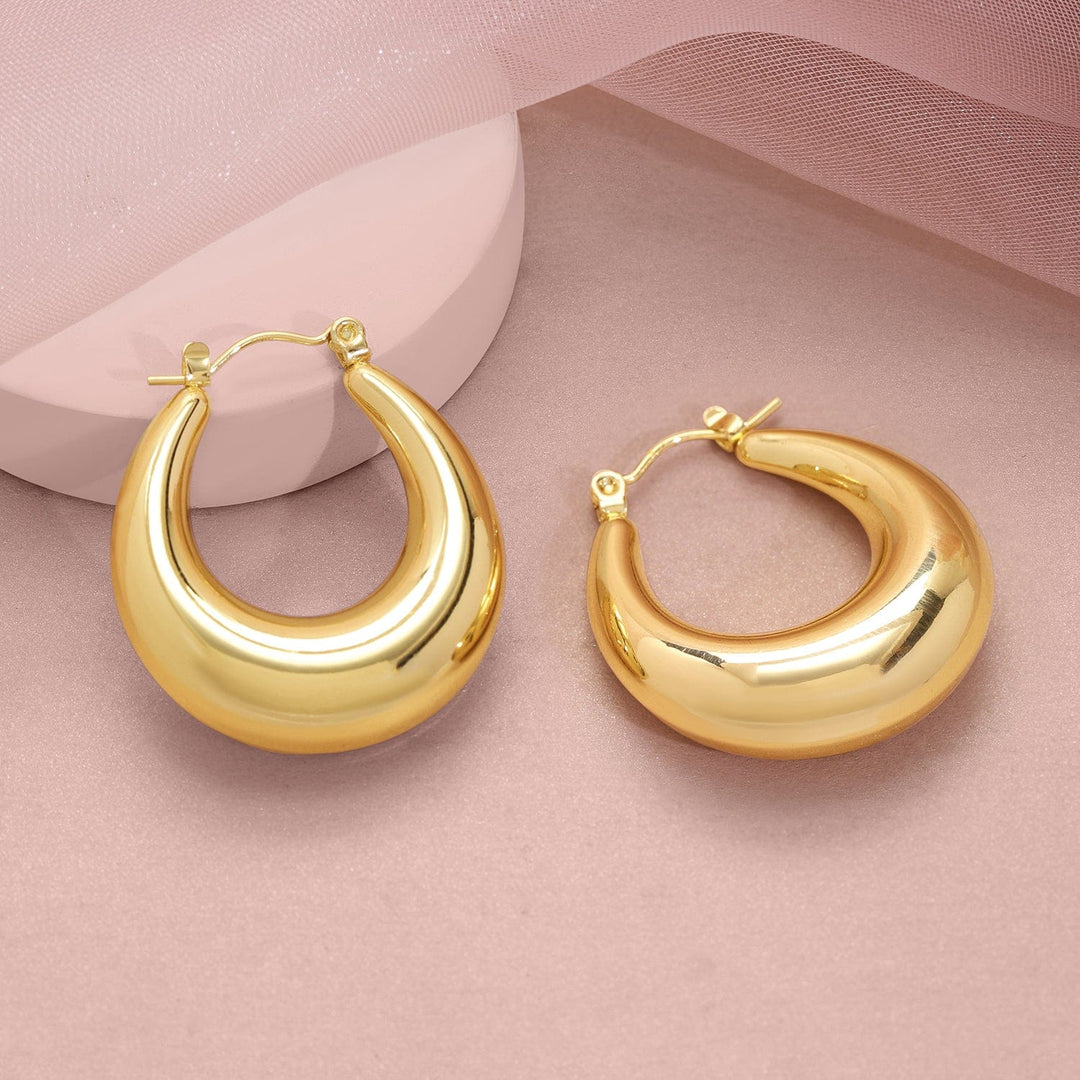 18KT Gold Plated Stainless Steel Tarnish-Free Waterproof Modern Hoop Earrings Earrings