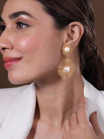 18KT Gold Plated Stainless Steel Tarnish-Free Waterproof Pearl Drop Earrings Earrings