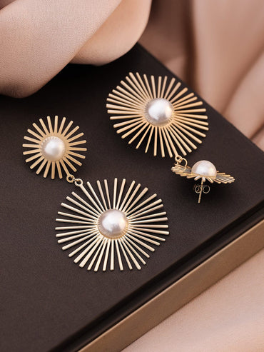 18KT Gold Plated Stainless Steel Tarnish-Free Waterproof Pearl Drop Earrings Earrings