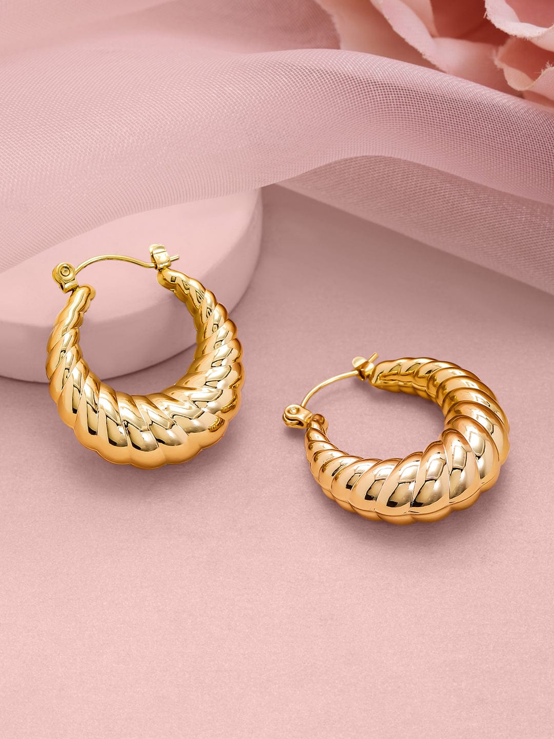 18KT Gold Plated Stainless Steel Tarnish-Free Waterproof Textured Hoop Earrings Earrings