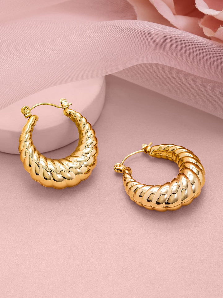 18KT Gold Plated Stainless Steel Tarnish-Free Waterproof Textured Hoop Earrings Earrings