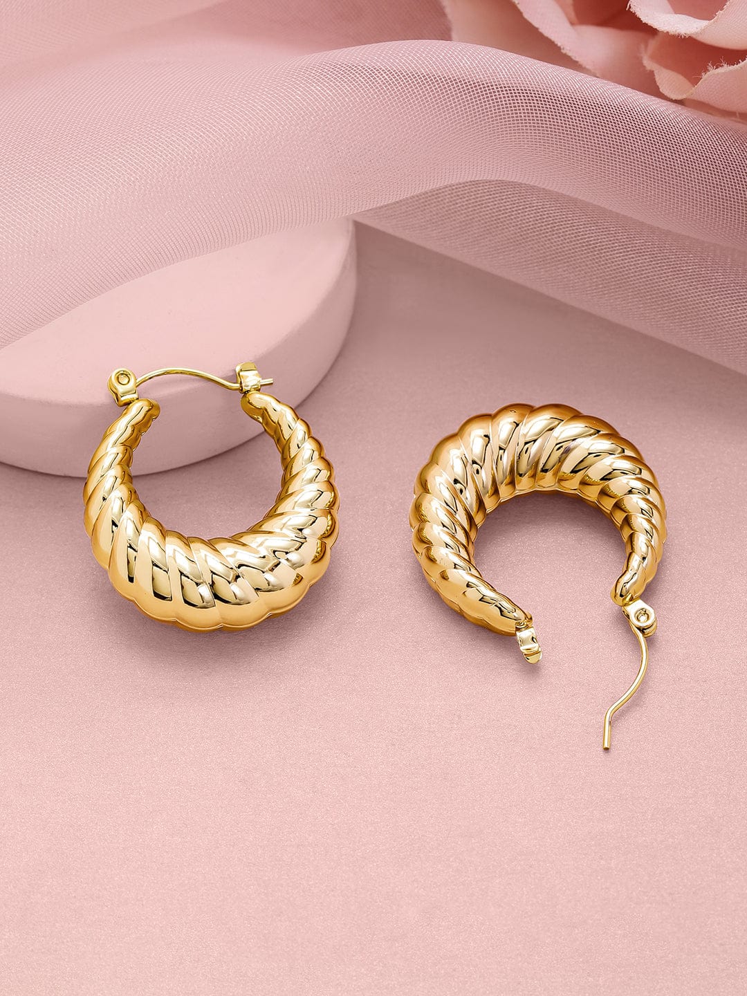 18KT Gold Plated Stainless Steel Tarnish-Free Waterproof Textured Hoop Earrings Earrings