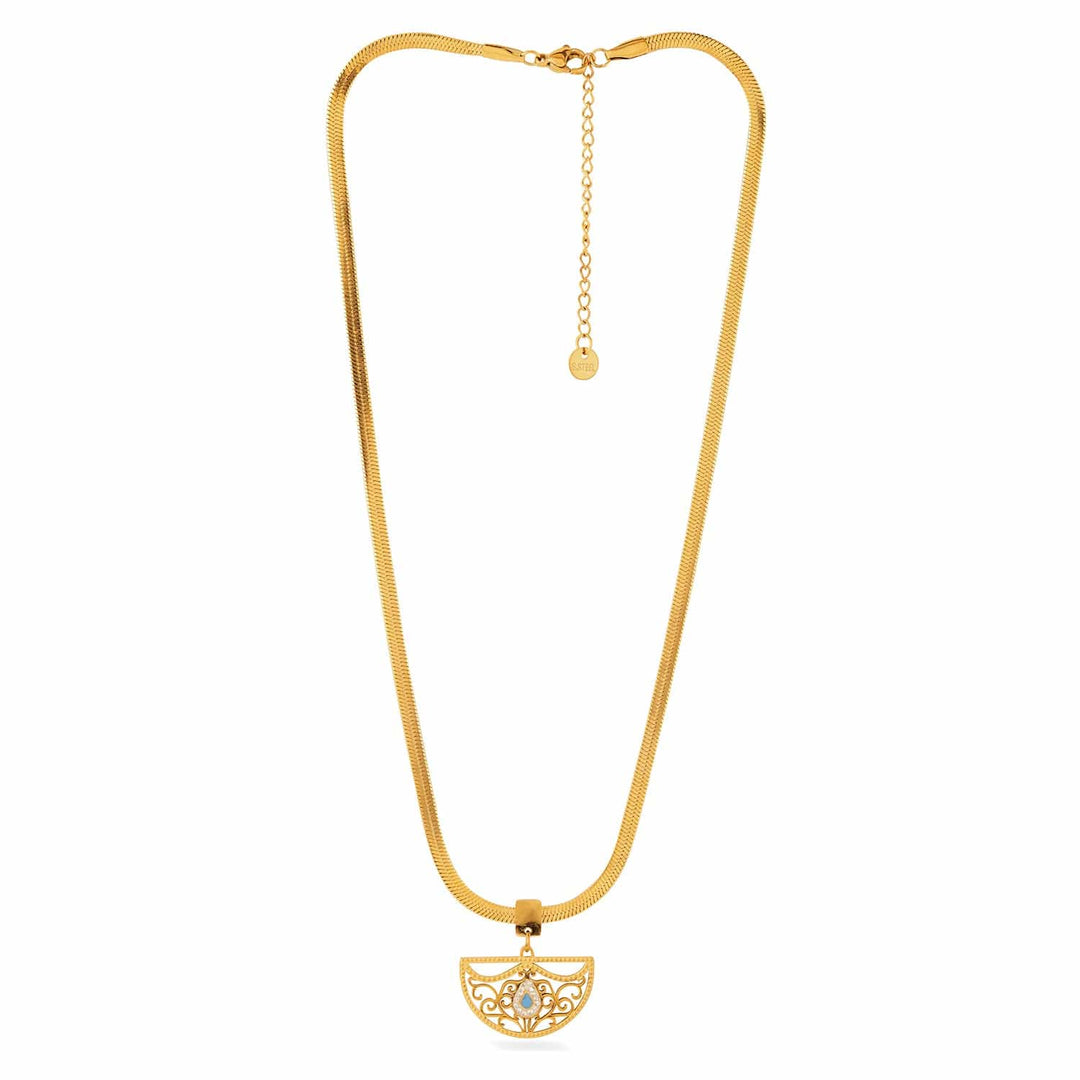 18KT Gold Plated Stainless Steel Tarnish-Free Waterproof Zicronia Studded Necklace Necklace