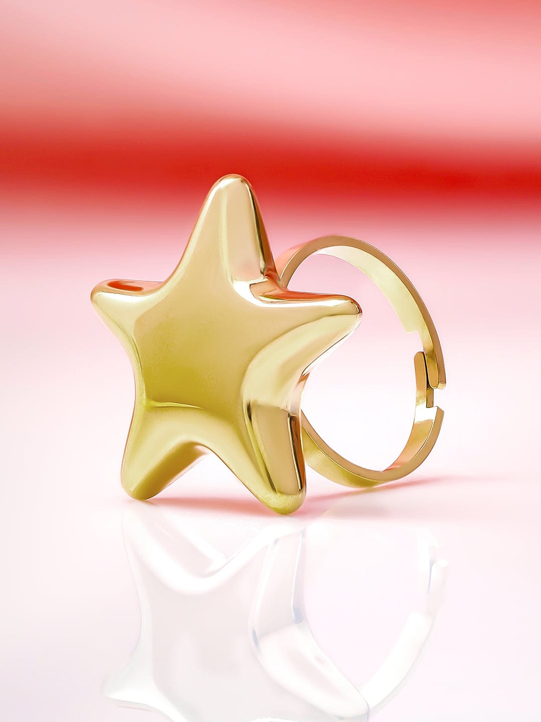 18KT Gold Plated Stainless Steel Waterproof Tarnish-Free Demi-Fine Adjustable Star Ring Ring