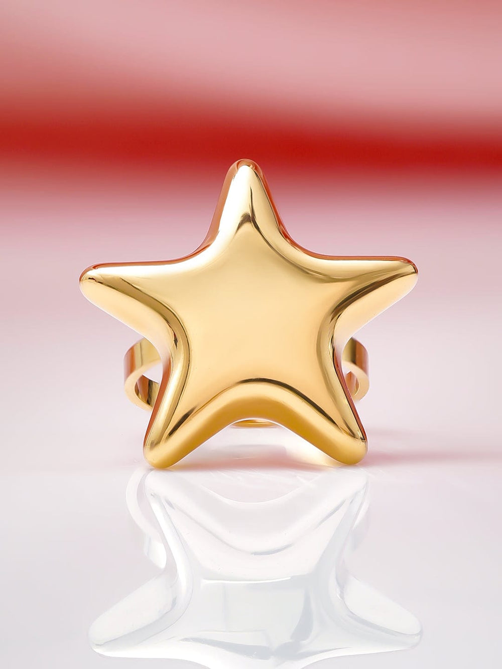 18KT Gold Plated Stainless Steel Waterproof Tarnish-Free Demi-Fine Adjustable Star Ring Ring