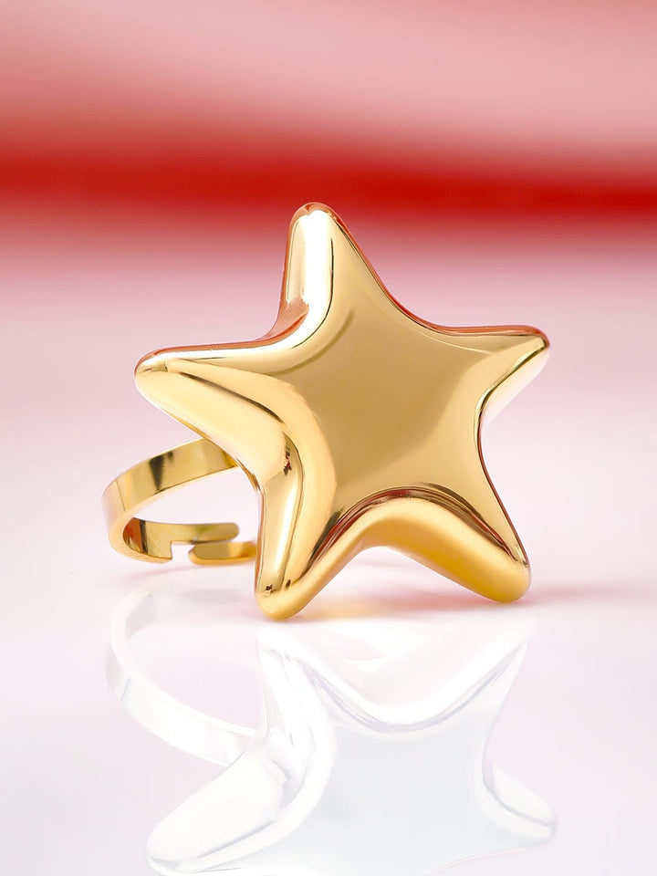 18KT Gold Plated Stainless Steel Waterproof Tarnish-Free Demi-Fine Adjustable Star Ring Ring