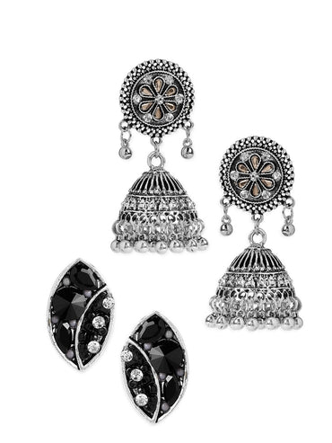 Rubans Silver Toned Oxidized Handcrafted Set of 2 Earrings