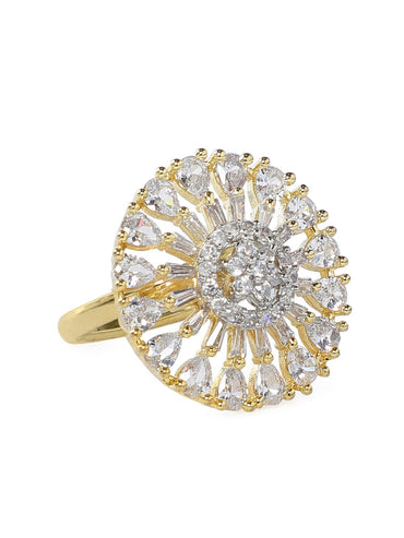 Rubans Gold Toned Handcrafted CZ Studded Statement Ring