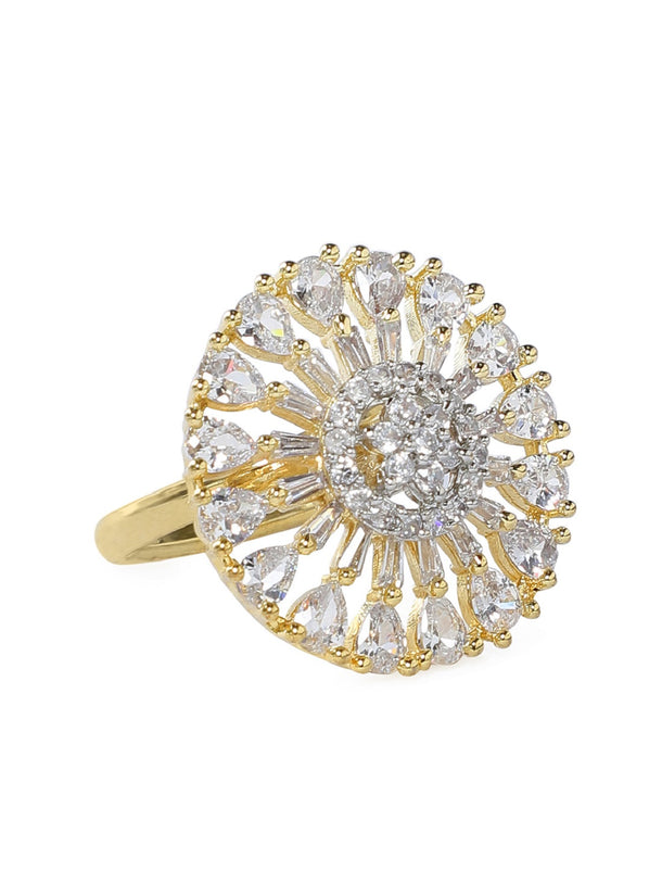 Rubans Gold Toned Handcrafted CZ Studded Statement Ring