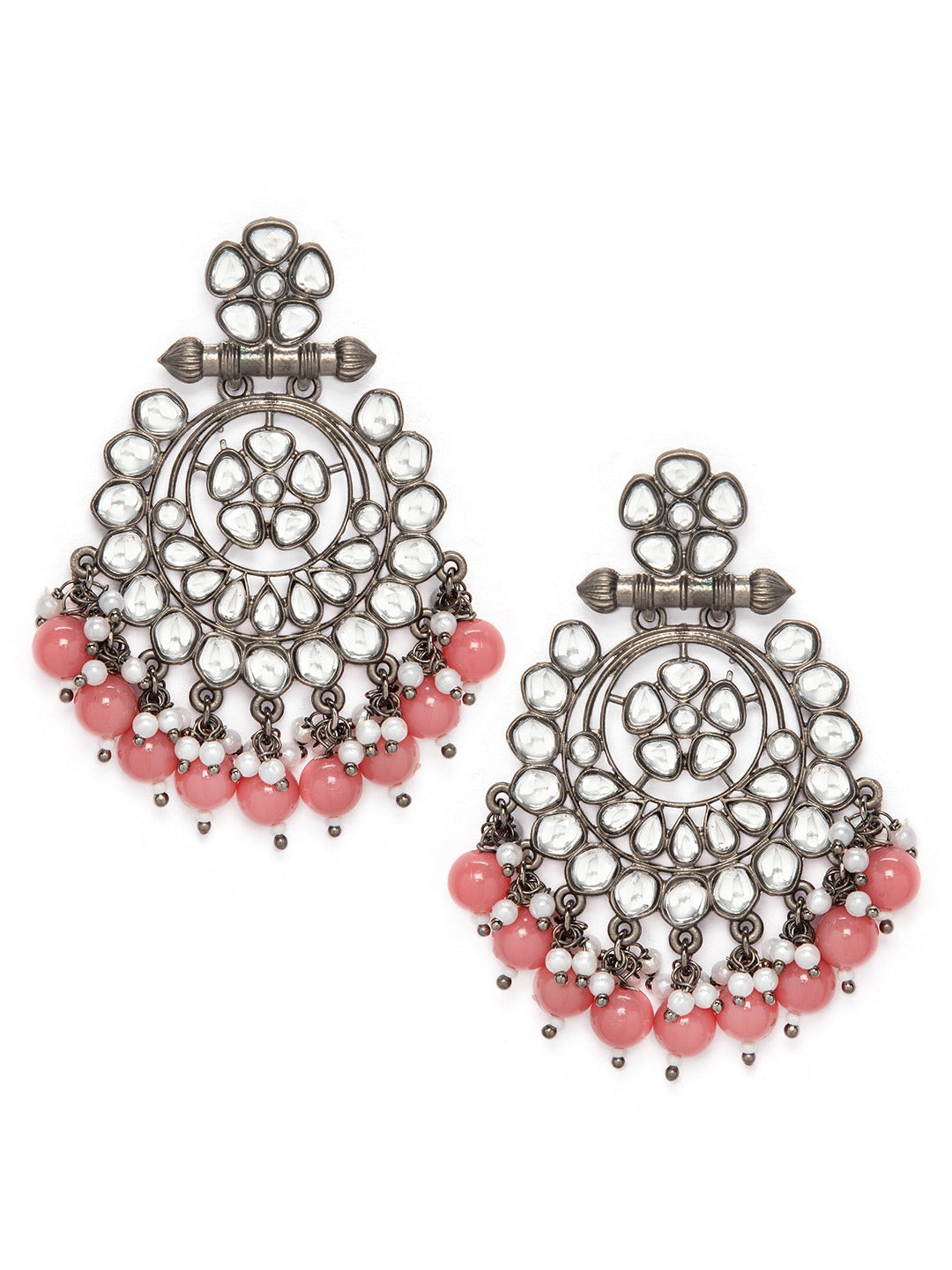 Rubans Black Metal Kundan Statement Chandbali Earrings